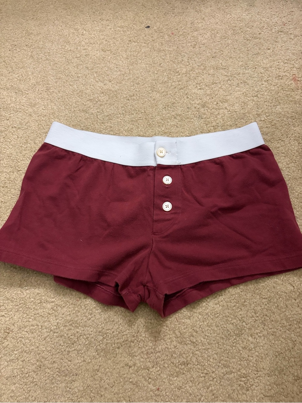Brandy Melville Women's Burgundy Boyshort with White Waistband